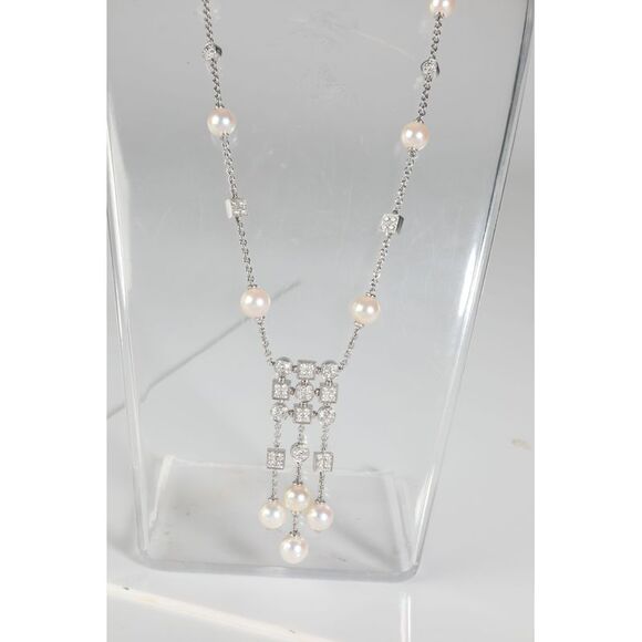 BVLGARI Lucea Pearl & Diamond Drop Necklace in 18K White Gold 1.56 CTW - Picture 5 of 5